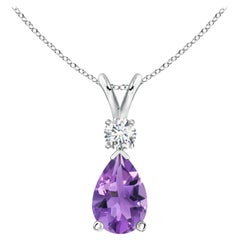 Colgante de lágrima de amatista natural de 1,6 ct con diamante en plata de ley 925