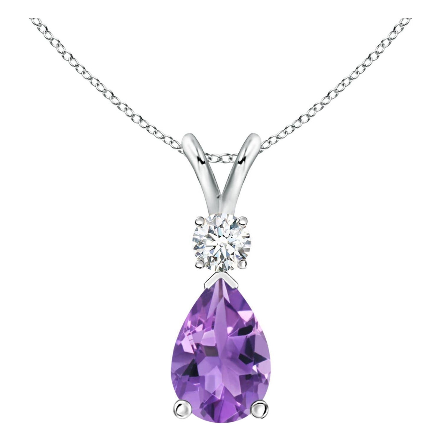 Natural 2.6 ct Amethyst Teardrop Pendant with Diamond in 925 Sterling Silver For Sale