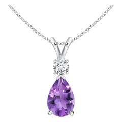 Natural 2.6 ct Amethyst Teardrop Pendant with Diamond in 925 Sterling Silver