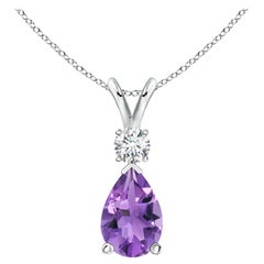 Natural 2.6 ct Amethyst Teardrop Pendant with Diamond in 925 Sterling Silver