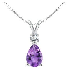 Natural 2.6 ct Amethyst Teardrop Pendant with Diamond in 14K White Gold