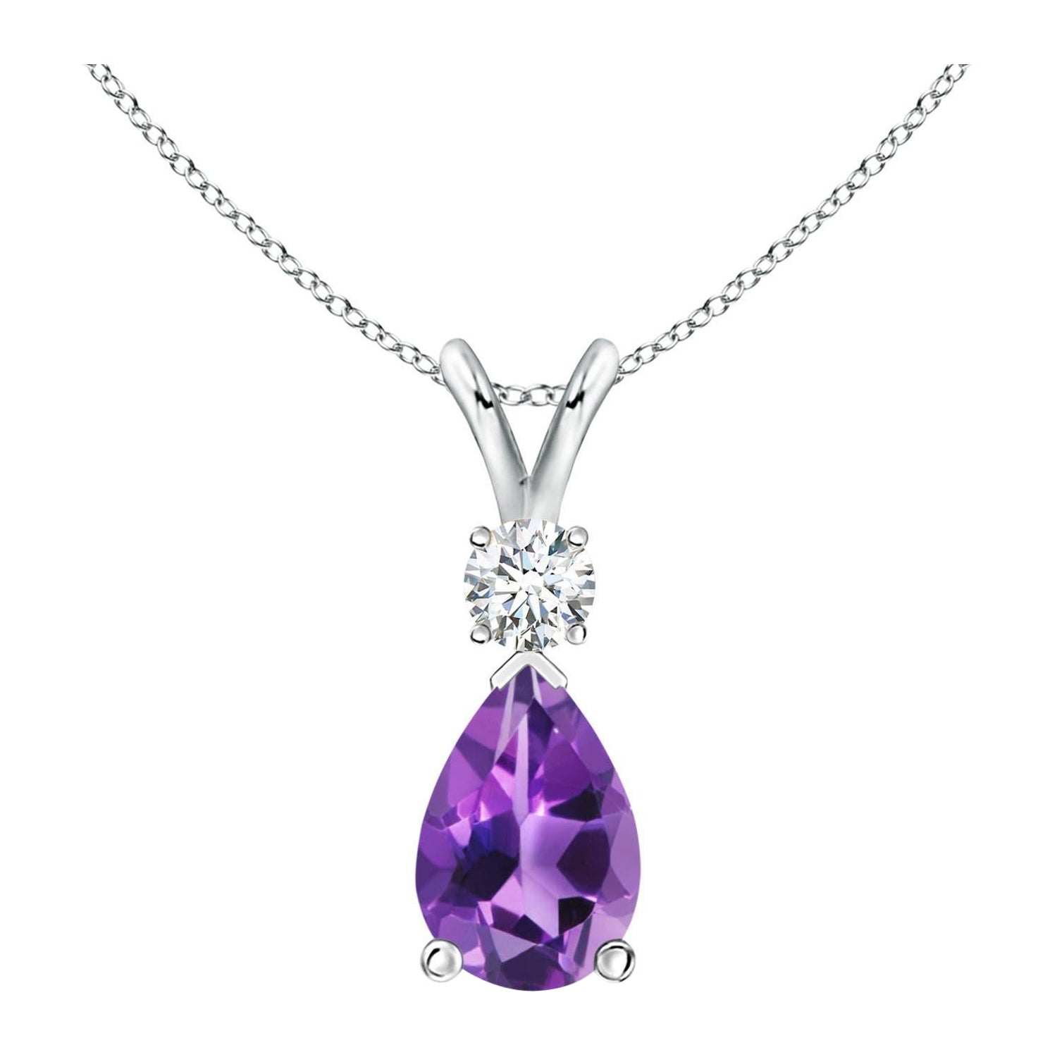 Natural 1.6 ct Amethyst Teardrop Pendant with Diamond in 925 Sterling Silver