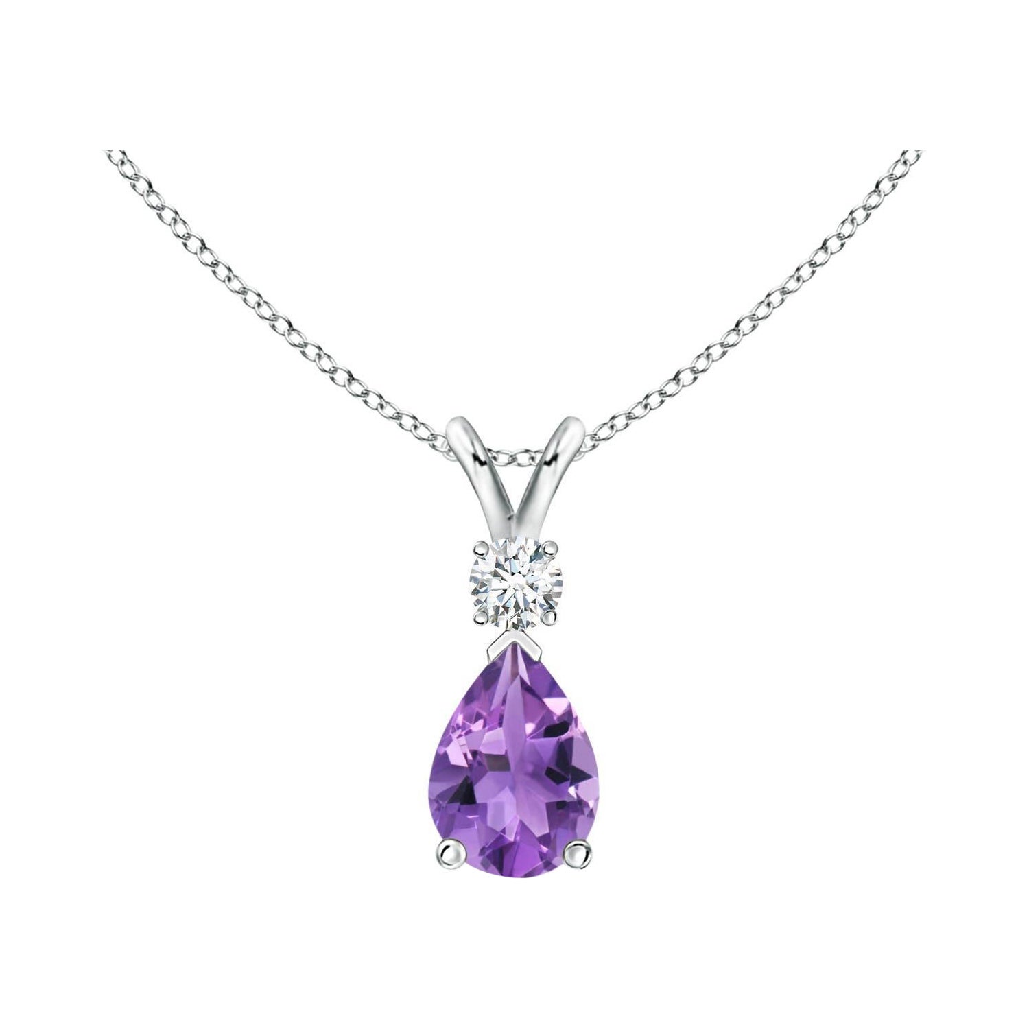Natural 0.60ct Amethyst Teardrop Pendant with Diamond in 14K White Gold