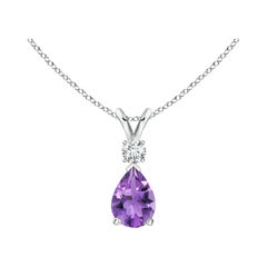 Natürlicher 0,60 Karat Amethyst-Tropfen-Anhänger mit Diamant aus 14 Karat Weißgold