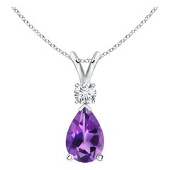 Natural 2.6 ct Amethyst Teardrop Pendant with Diamond in 925 Sterling Silver