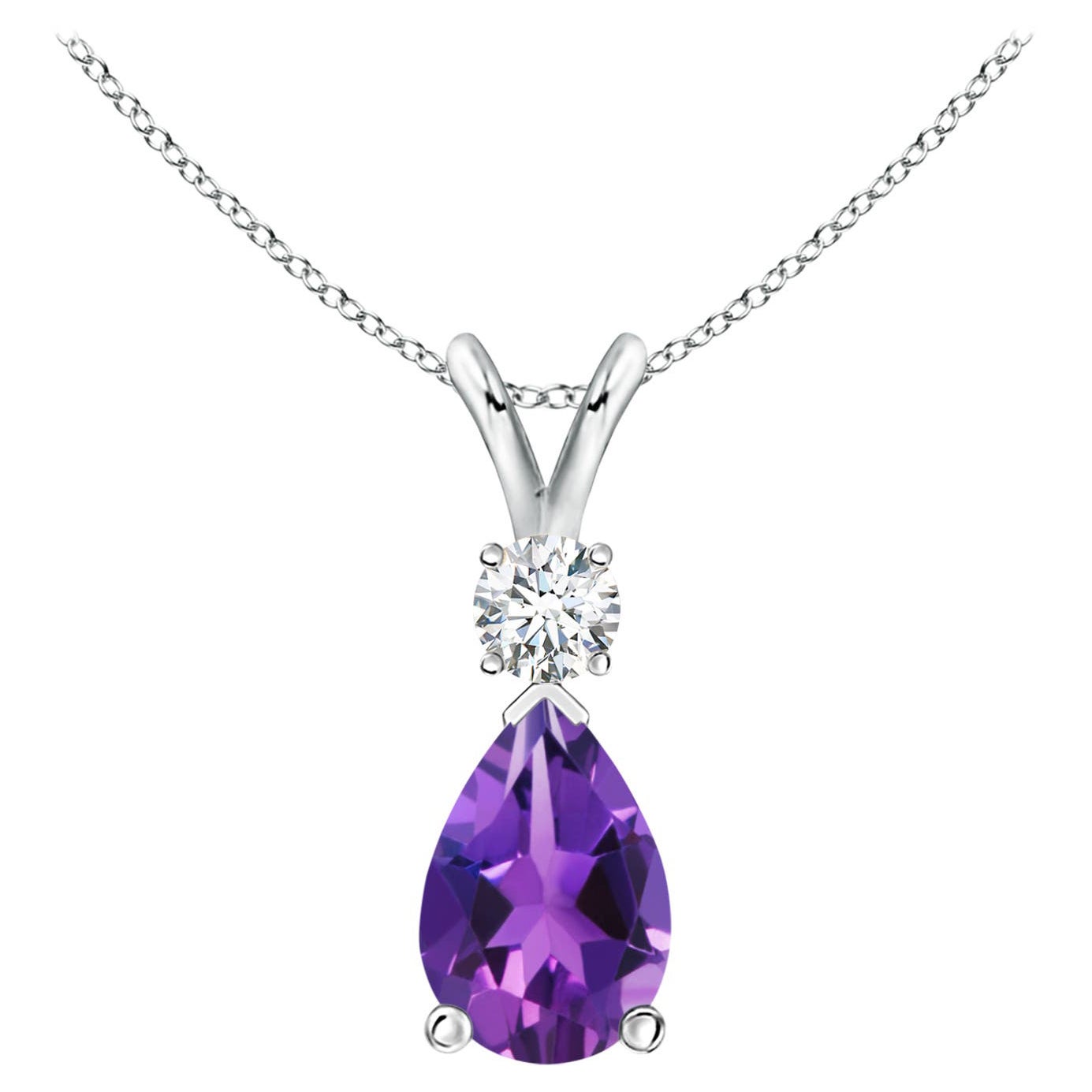 Natural 1.6 ct Amethyst Teardrop Pendant with Diamond in 925 Sterling Silver