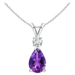 Natural 1.6 ct Amethyst Teardrop Pendant with Diamond in 925 Sterling Silver