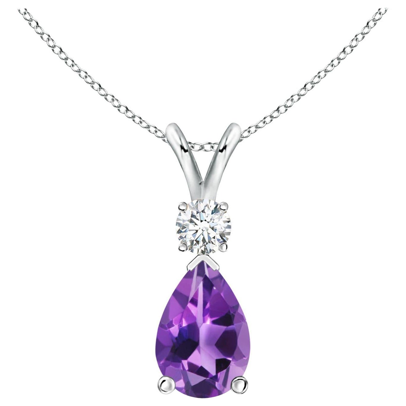 Natural 1.6 ct Amethyst Teardrop Pendant with Diamond in 14K White Gold