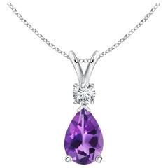 Natural 1.6 ct Amethyst Teardrop Pendant with Diamond in 14K White Gold