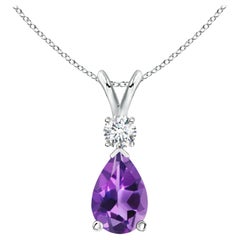 Natural 2.6 ct Amethyst Teardrop Pendant with Diamond in 14K White Gold