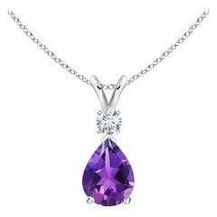 Natural 1 ct Amethyst Teardrop Pendant with Diamond in 925 Sterling Silver