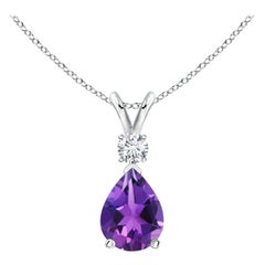 Pendentif goutte d'eau en argent sterling 925 avec diamants et améthyste naturelle de 1 carat
