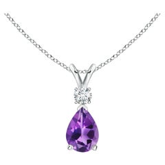 Natural 0.60ct Amethyst Teardrop Pendant with Diamond in 14K White Gold