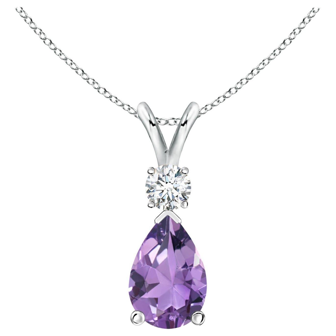 Natural 1.6 ct Amethyst Teardrop Pendant with Diamond in 14K White Gold For Sale