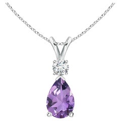 Pendentif goutte d'eau en or blanc 14 carats avec améthyste naturelle de 1,6 carat et diamants