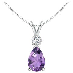 Natural 2.6 ct Amethyst Teardrop Pendant with Diamond in 14K White Gold