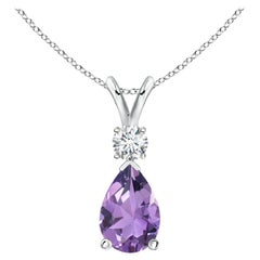 Natural 2.6 ct Amethyst Teardrop Pendant with Diamond in 14K White Gold