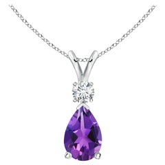 Natural 1.6 ct Amethyst Teardrop Pendant with Diamond in 14K White Gold