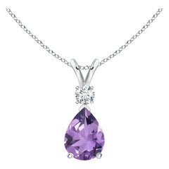 Natural 1 ct Amethyst Teardrop Pendant with Diamond in 14K White Gold