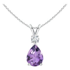 Natural 1 ct Amethyst Teardrop Pendant with Diamond in 14K White Gold