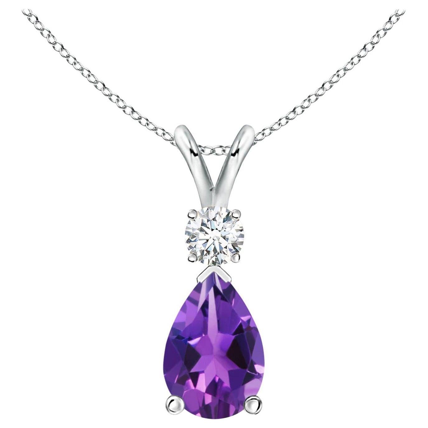 Natural 2.6 ct Amethyst Teardrop Pendant with Diamond in 14K White Gold For Sale