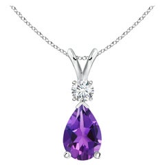 Natural 2.6 ct Amethyst Teardrop Pendant with Diamond in 14K White Gold