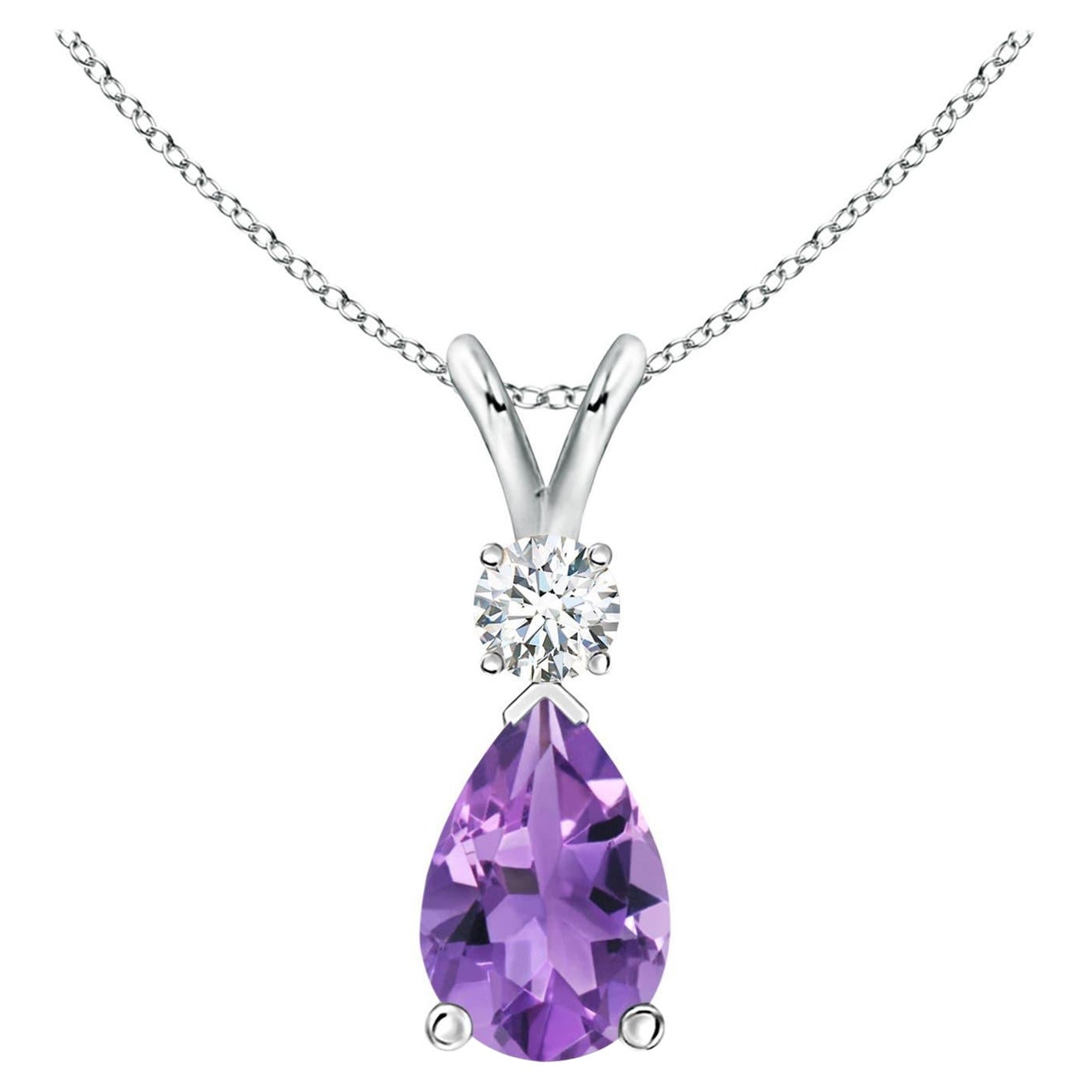 Natural 1.6 ct Amethyst Teardrop Pendant with Diamond in 14K White Gold For Sale