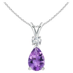 Natural 1.6 ct Amethyst Teardrop Pendant with Diamond in 14K White Gold