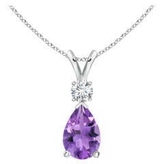 Natural 1.6 ct Amethyst Teardrop Pendant with Diamond in 14K White Gold