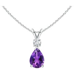 Natural 0.60ct Amethyst Teardrop Pendant with Diamond in 14K White Gold