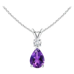 Natural 0.60ct Amethyst Teardrop Pendant with Diamond in 14K White Gold