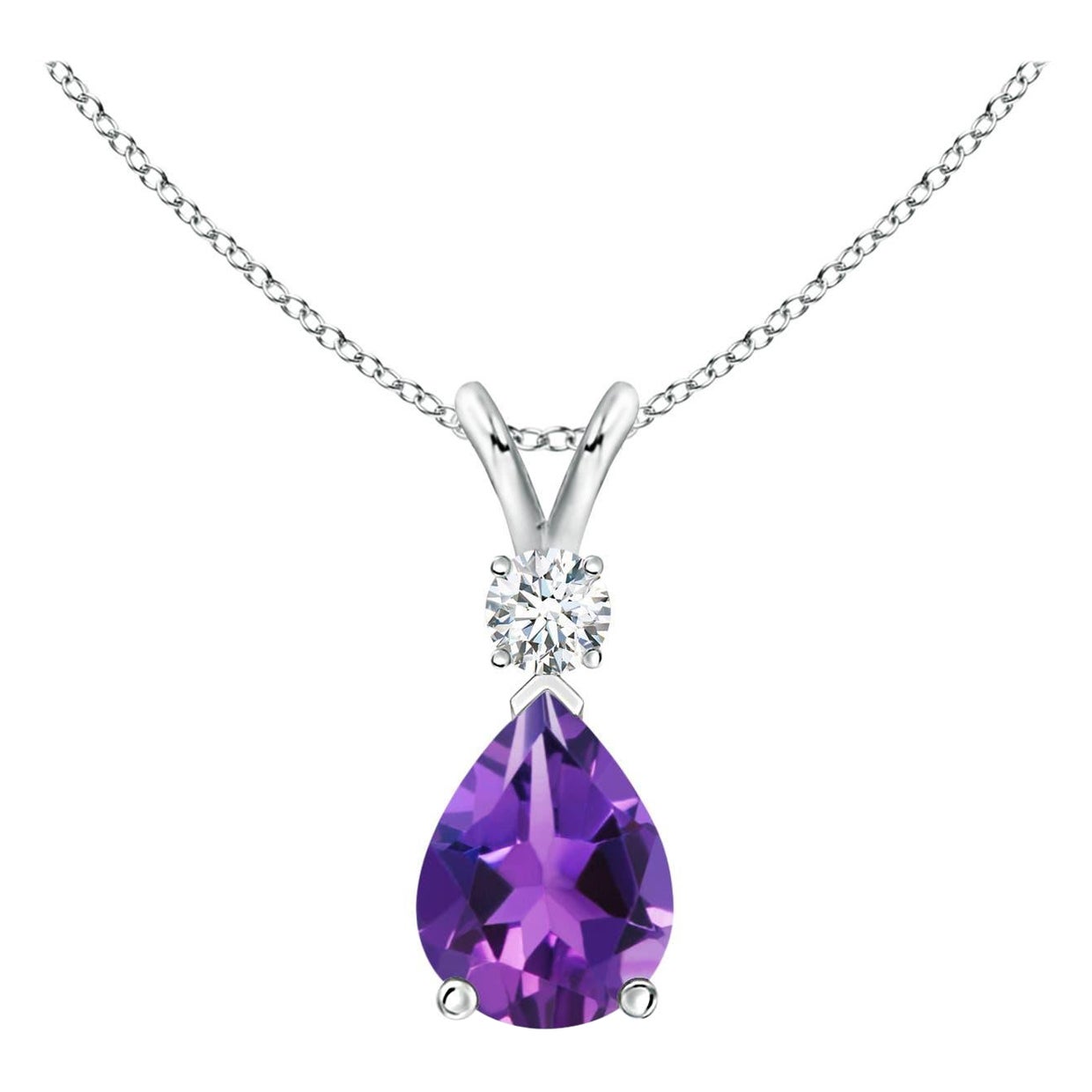 Natural 1 ct Amethyst Teardrop Pendant with Diamond in 14K White Gold