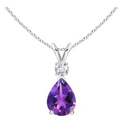 Natural 1 ct Amethyst Teardrop Pendant with Diamond in 14K White Gold