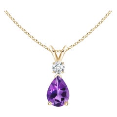 Natural 0.60ct Amethyst Teardrop Pendant with Diamond in 14K Yellow Gold