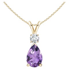 Natural 1.6 ct Amethyst Teardrop Pendant with Diamond in 14K Yellow Gold