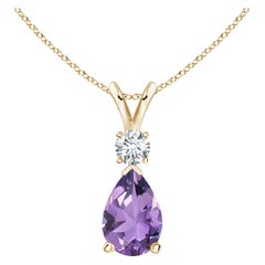 Natural 1.6 ct Amethyst Teardrop Pendant with Diamond in 14K Yellow Gold