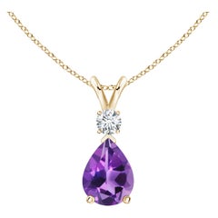 Natural 1 ct Amethyst Teardrop Pendant with Diamond in 14K Yellow Gold