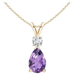 Natural 2.6 ct Amethyst Teardrop Pendant with Diamond in 14K Yellow Gold