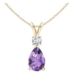 Natural 2.6 ct Amethyst Teardrop Pendant with Diamond in 14K Yellow Gold