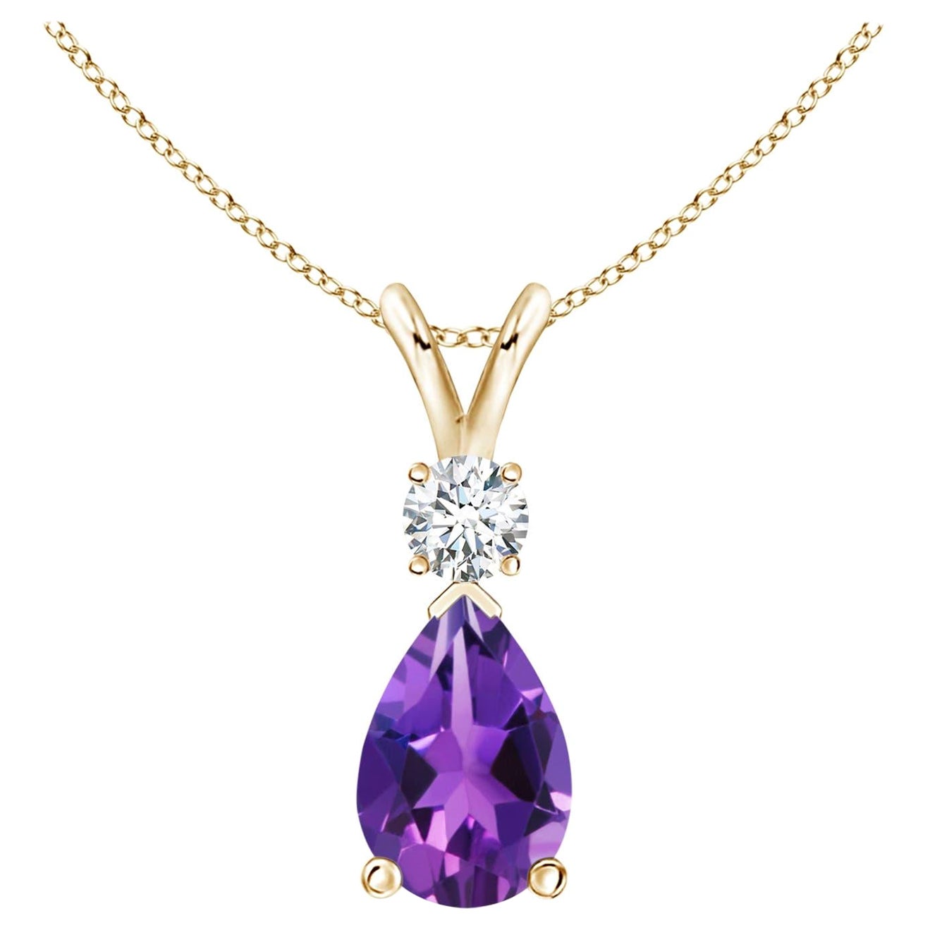 Natural 1.6 ct Amethyst Teardrop Pendant with Diamond in 14K Yellow Gold