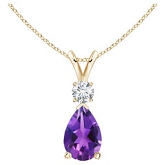 Pendentif goutte d'eau en or jaune 14 carats avec améthyste naturelle de 1,6 carat et diamants