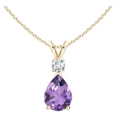 Natürlicher 1 Karat Amethyst-Tropfen-Anhänger mit Diamant in 14 Karat Gelbgold