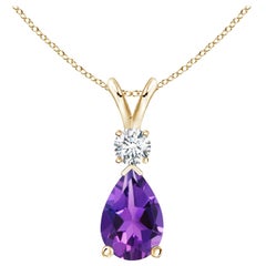 Natural 2.6 ct Amethyst Teardrop Pendant with Diamond in 14K Yellow Gold