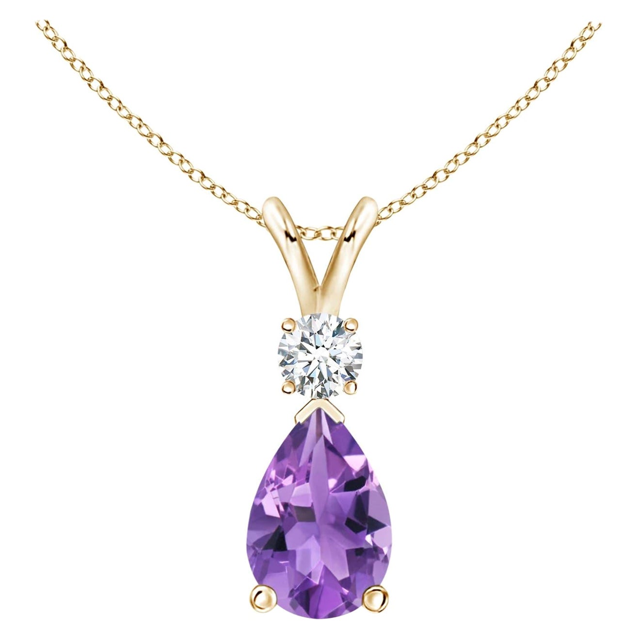 Natural 1.6 ct Amethyst Teardrop Pendant with Diamond in 14K Yellow Gold For Sale