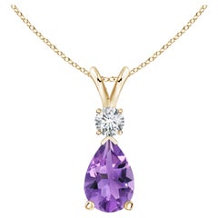 Natural 1.6 ct Amethyst Teardrop Pendant with Diamond in 14K Yellow Gold