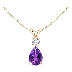 Natürlicher 0,60 Karat Amethyst-Tropfen-Anhänger mit Diamant in 14 Karat Gelbgold