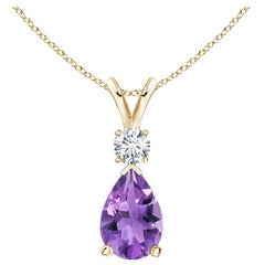 Natürlicher 2,6 Karat Amethyst-Tropfen-Anhänger mit Diamant in 14 Karat Gelbgold