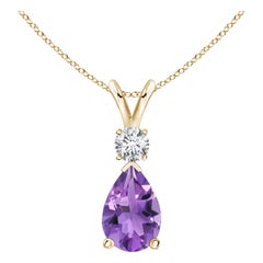 Natural 2.6 ct Amethyst Teardrop Pendant with Diamond in 14K Yellow Gold