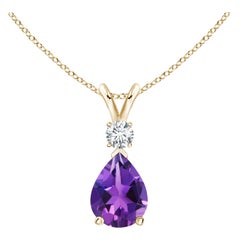 Natural 1 ct Amethyst Teardrop Pendant with Diamond in 14K Yellow Gold