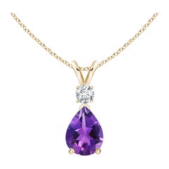 Natural 1 ct Amethyst Teardrop Pendant with Diamond in 14K Yellow Gold
